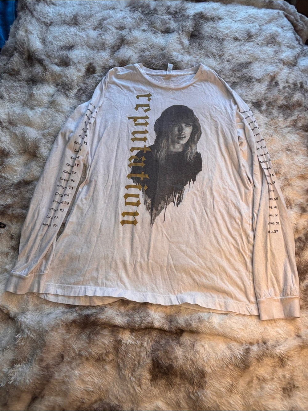 Bella Canvas White Long Sleeve Tee with Black & Gold Print